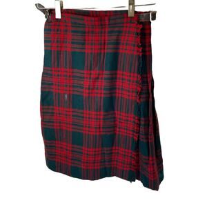 Vintage Made In Scotland Simpson’s Red & Black Plaid Kilt Skirt Women 26” Waist